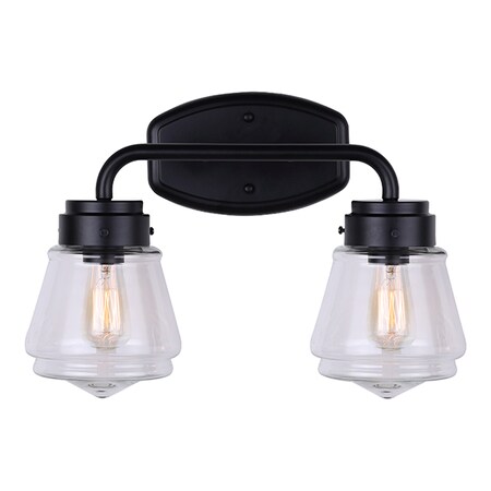 Canarm Lochlan, Ivl682A02Bk, Mbk Color, 2 Lt Vanity, Clear Glass, 60W Type A, IVL682A02BK